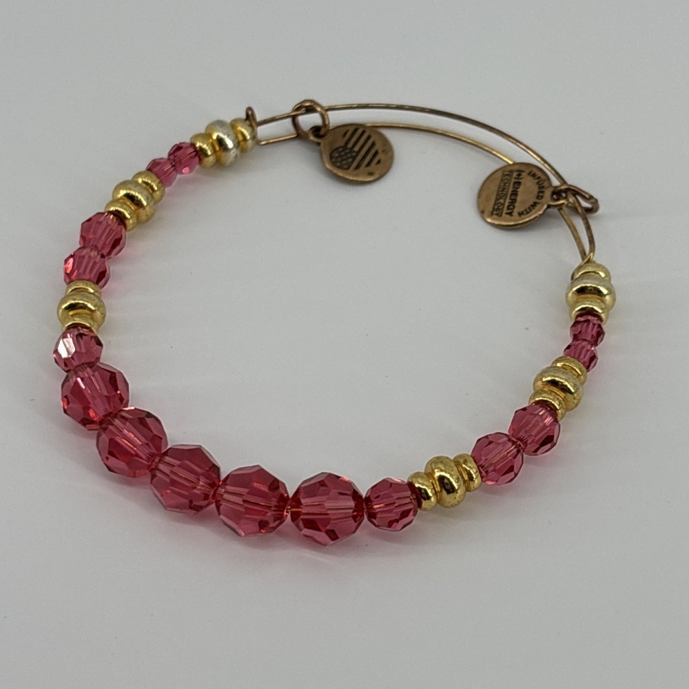 Alex and Ani Swarovski Beaded Rouge Expandable Wire Bangle Bracelet Pink/Gold - Picture 1 of 7